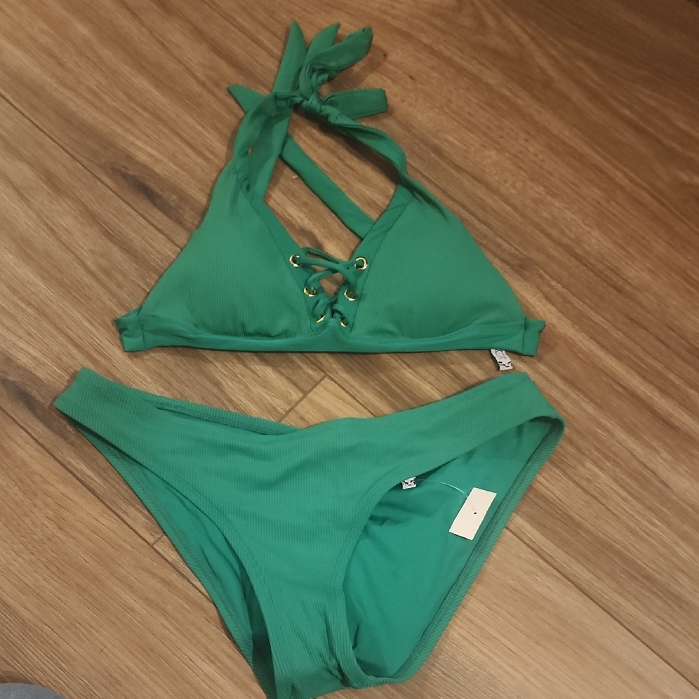 BECCA Vibrant Green Ribbed Bikini Bottom